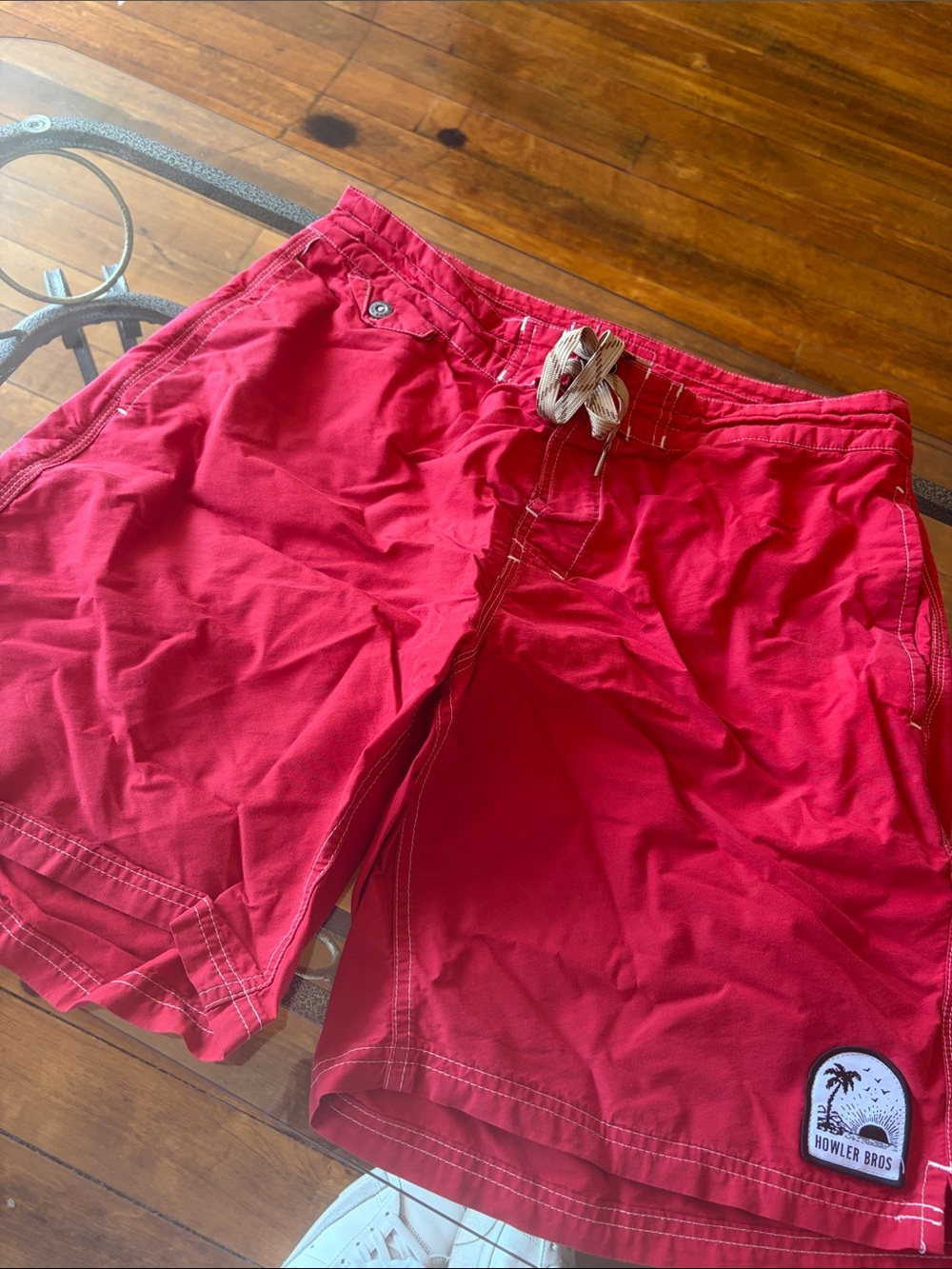 Howler Brothers Red Men’s Swim Board Shorts with Contrast Drawstring